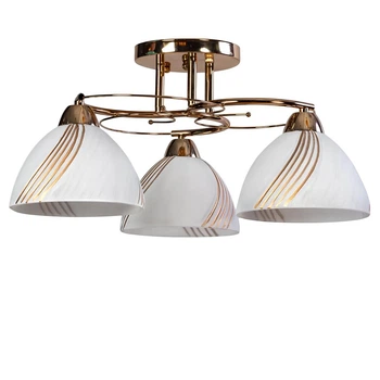 Люстра стельова Light House SH-20236/3 FG 500*500*240 E27 золото, плафони білі із золотими смужками