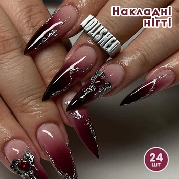 Накладні нігті 24 шт. + клей для нігтів, стилет для манікюру - (01796)