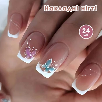 Накладные ногти 24 шт. + клей для ногтей, квадрат для маникюра - (01679)