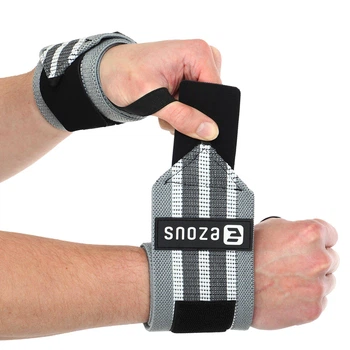 Бинти кистьові для жиму (2шт) STRONG WRIST WRAPS EZOUS C-06 (PL, бавовна, латекс, р-р 64х8см, вага уп. 232гр, Сірий-білий) (C-06_Сірий-білий)