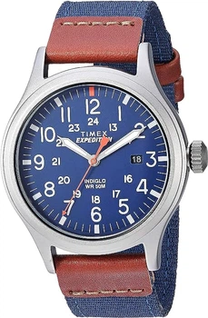 Годинник Timex Men's TW4B14100 Expedition Scout 40mm Blue/Brown/Gray Leather/Nylon Strap Watch