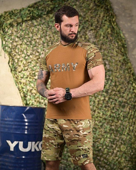 Тактический летний мужской костюм Army футболка+шорты 3XL койот+мультикам (93093)