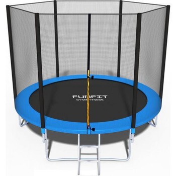 Батут Funfit 8ft (252 см) синій з зовнішньою сіткою та драбиною: до 120 кг, для дітей, дорослих, дачі, вулиці