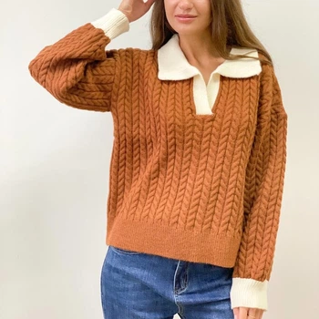 Жіночий светр в'язаний з білим коміром Brown Коричневий S 0