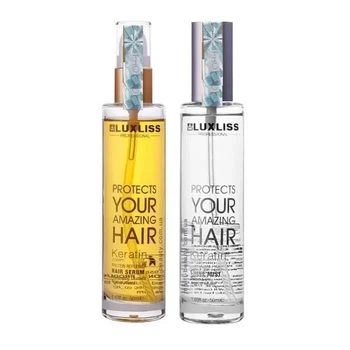 Набор кератиновая сыворотка-масло + спрей-блеск Luxliss Protein Replenish Hair Serum Heat Protecting Shine Mist 2x50 мл