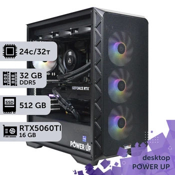 Робоча станція PowerUp Desktop #716 Core i9 14900K / 32 GB / SSD 512GB / GeForce RTX 5060Ti 16GB спеціалізована обчислювальна графічна система для архітекторів та інженерів