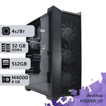 Рабочая станция PowerUp Desktop #687 Core i3 14100F / 32GB / SSD 512GB / NVIDIA Quadro M4000 8GB специализированная вычислительная графическая система для архитекторов и инженеров