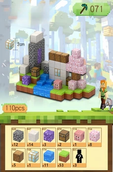 Магнитный конструктор Minecraft домик с деревьями Сакурой и озером на 110 кубиков Без бренду