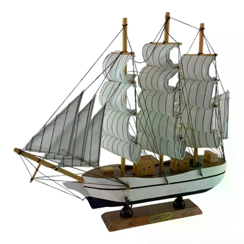 Белый декоративный деревянный корабль с парусами на подставке, 31×32 см 21044Y
