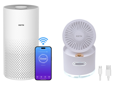 Набор Очиститель воздуха RZTK Smart Air Purifier + Вентилятор с увлажнением аккумуляторный RZTK Multi Fan White