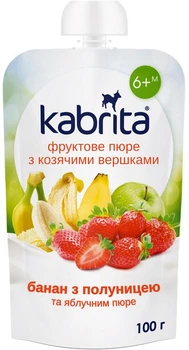 Фруктове пюре з козячими вершками Kabrita Банан з полуницею і яблучним пюре з 6 місяців 100 г (8716677007144)