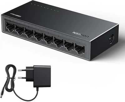 Сетевой коммутатор UGREEN CM834 LAN Switch 8-портовый, 10/100/1000 Мбит/с, Plug and Play, для TV/ноутбука/коммутатора/маршрутизатора/монитора Black (35499)