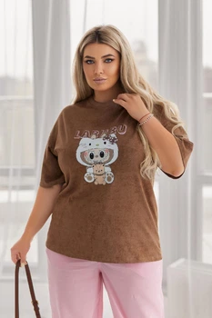 Модна футболка тай-дай Labubu "Kitty", капучино 50-52