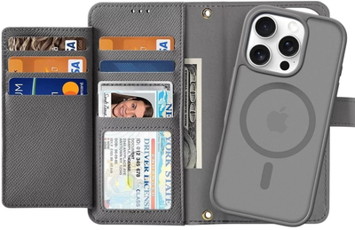 Чохол-книжка DUX Ducis Lawa для iPhone 16 Pro зі знімним магнітним гаманцем Grey (6934913004975)