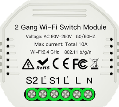 Inteligentny przekaźnik Moes TUYA MS-104B WI-FI 2-kanałowy 10A (5902135135563)