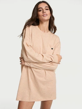 Ночная рубашка женская хлопковая больших размеров Victoria's Secret Pocket Sleep Tee 27013578 XL/2XL Бежевая (5951666940)