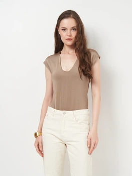 Боди-футболка женская H&M 1212637 M Коричневая (2000001632086)