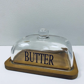 Масленка стеклянная на бамбуковой подставке 18*13*9,5 см LED BUTTER B010756