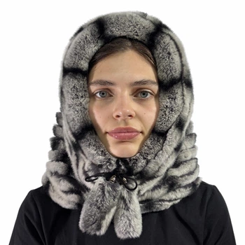 Капюшон из кролика Меховой Стиль Труба Темно-серый с серым One Size (300)