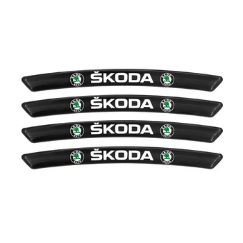 Емблема обода колеса Skoda 4 шт Алюміній наклейка на диски на скотчі Чорні