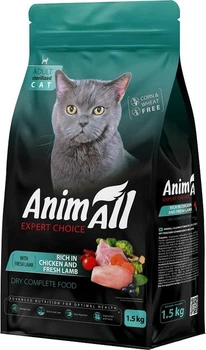 Повнораціонний сухий корм AnimAll для стерилізованих кішок з куркою та свіжою ягнятиною 1.5 кг (178605)