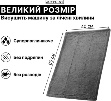 Професійний авторушник мікрофібра тряпка для авто JoyPoint 60х40см 1400 г/м2 ганчірка рушник для сушіння кузова і дисків та догляду за автомобілем та детейлінгу (JPTOW2)