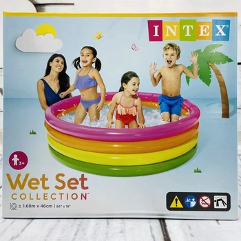 Детский надувной бассейн Intex Радуга 168×46 см – яркий круглый бассейн для детей, трехцветные борта