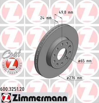 Тормозные диски ZIMMERMANN 600325120 Volkswagen Golf; Seat Leon; Skoda Octavia; Audi A3 5Q0615301A, 5Q0615301E
