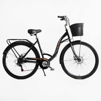 Велосипед Городской 28 дюймов Corso Liberty LR-286 оборудование Shimano стальная рама 20 дюймов 7 скоростей. Black and Gold (169208)