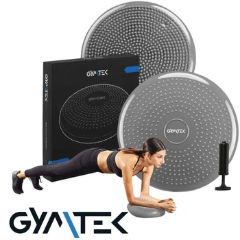 Балансировочная подушка Gymtek серая с насосом: Массажная, 33 см, до 150 кг. Для фитнеса, йоги, реабилитации, офиса