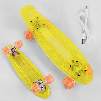 Скейт Пенни борд s-50244 Best Board (7) прозрачная дека со светом, колёса pu со светом, зарядка USB