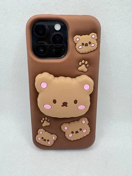 Дитячий гумовий чохол Bear для Apple iPhone 12 Pro Max / 13 Pro Max з підставкою тримачем Коричневий