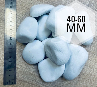 Декоративный камень — Галька белая мрамор, фракция 40–60 мм, мешок 25 кг