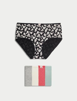 Набор женских хлопковых трусиков Marks&Spencer модель миди High rise shorts 8(36) 5 шт dusted mint разноцветный 0171