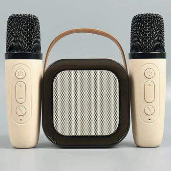Беспроводная караоке колонка с 2-мя микрофонами и RGB Sing-e ZQS K12 Mini AUX, TF, USB, FM Бежевый 57228