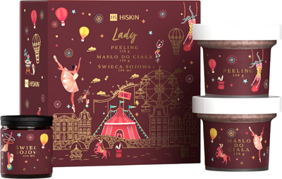 Zestaw HiSkin Lady Peeling do ciała 150 g + Masło do ciała 150 g + Świeca zapachowa 100 ml (5905359805618)
