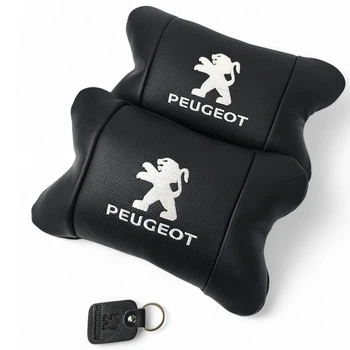 Автоподушки Peugeot из натуральной кожи + брелок в подарок, черные