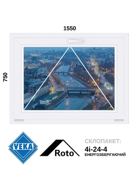 1550*750, окно металлопластиковое фрамуга (откидное), Veka WHS72 / Roto / 4i-24-4, VEKA