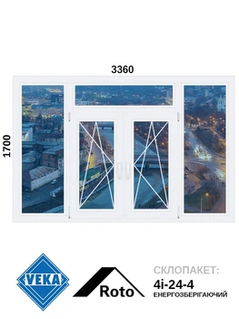 3360*1700, окно металлопластиковое, Veka WHS60 / Roto / 4i-24-4, VEKA