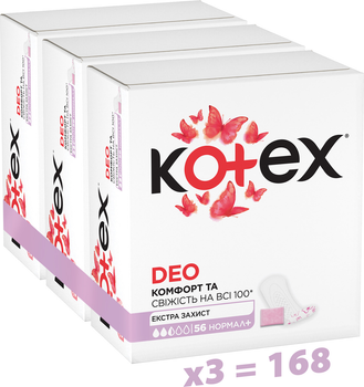 Набір щоденних гігієнічних прокладок Kotex Normal Plus Deo 56 шт х 3 пачки (5029053548265)
