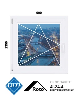 900*1350, окно металлопластиковое, Veka WHS72 / Roto / 4i-24-4, левое открывание, VEKA