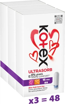 Набір Гігієнічних тампонів Kotex Ultrasorb Mini 16 шт х 3 пачки (5029053532677_1)