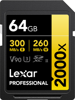 Karta pamięci Lexar Professional 2000x 64GB SDHC/SDXC UHS-II Card GOLD Series (LSD2000064G-BNNNU)