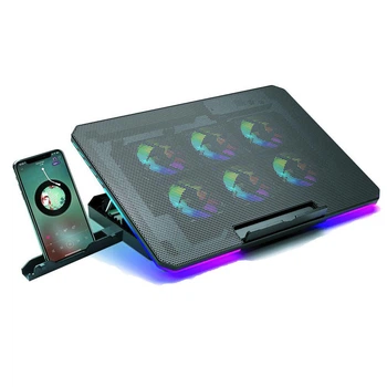 Подставка для ноутбука охлаждающая Givecool X8 с регулировкой угла наклона (до 17", 2USB, 6 вентиляторов, RGB подсветка, подставка для телефона)