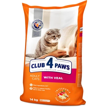 Сухой корм для взрослых кошек Club 4 Paws (Клуб 4 Лапы) Премиум. С Телятиной 14 кг