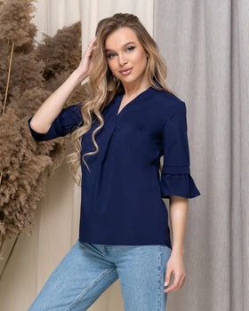 Жіноча базова блуза з рюшами на рукавах Uaclothes 42 Синій (like33912-143181364)