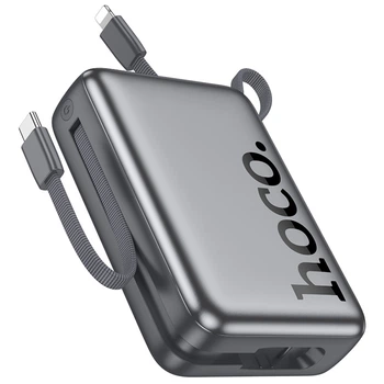 Павербанк HOCO Q39 20000 mAh 22.5W USB/Type-C із швидкою зарядкою PD20W+QC3.0 та вбудованими кабелями Type-C/Lightning Grey