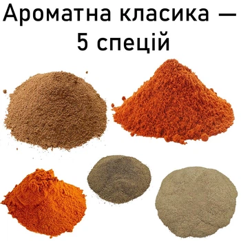 Набір мелених спецій 5 шт. (50 г/1 шт) (Перець (чорний, червоний, духмяний, білий), паприка) (спеції, приправи, прянощі)