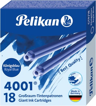 Набор чернильных картриджей Pelikan 4001 Royal Blue Длинных Синих 18 шт (300735) (4012700300737)