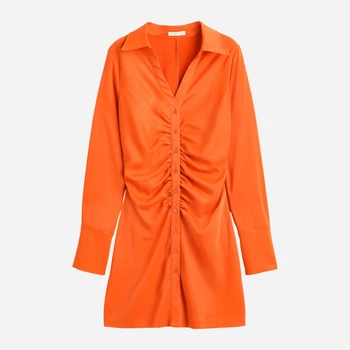 Платье-рубашка короткое осеннее женское H&M 1113790003c29 S Оранжевое (KC1000000051105)